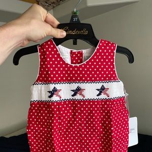 Carriage boutique 6 months red white and blue stars Fourth of July baby outfit
